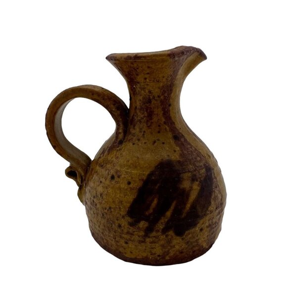 Vtg Studio Art Mini Pitcher Pottery Bud Vase 3 1/2” Neutrals Brown - Picture 4 of 9